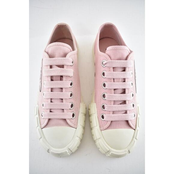 Prada Wheel Canvas Pesco Pink Logo Lace Up Tie Flat Low Top Trainer Sneaker 37 - Picture 7 of 12